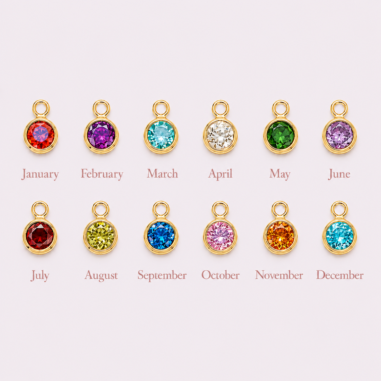 Round 3mm Bezel Set CZ Birthstone Drop Charms - Full Set (12 Total)