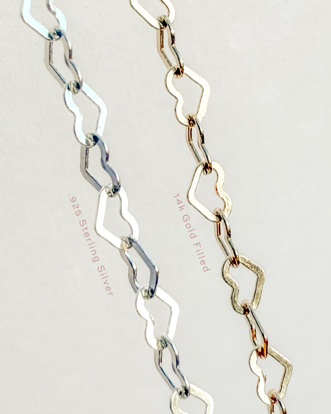 Flat Heart Wholesale Permanent Jewelry Chain - 14k Gold Filled or .925 Sterling Silver