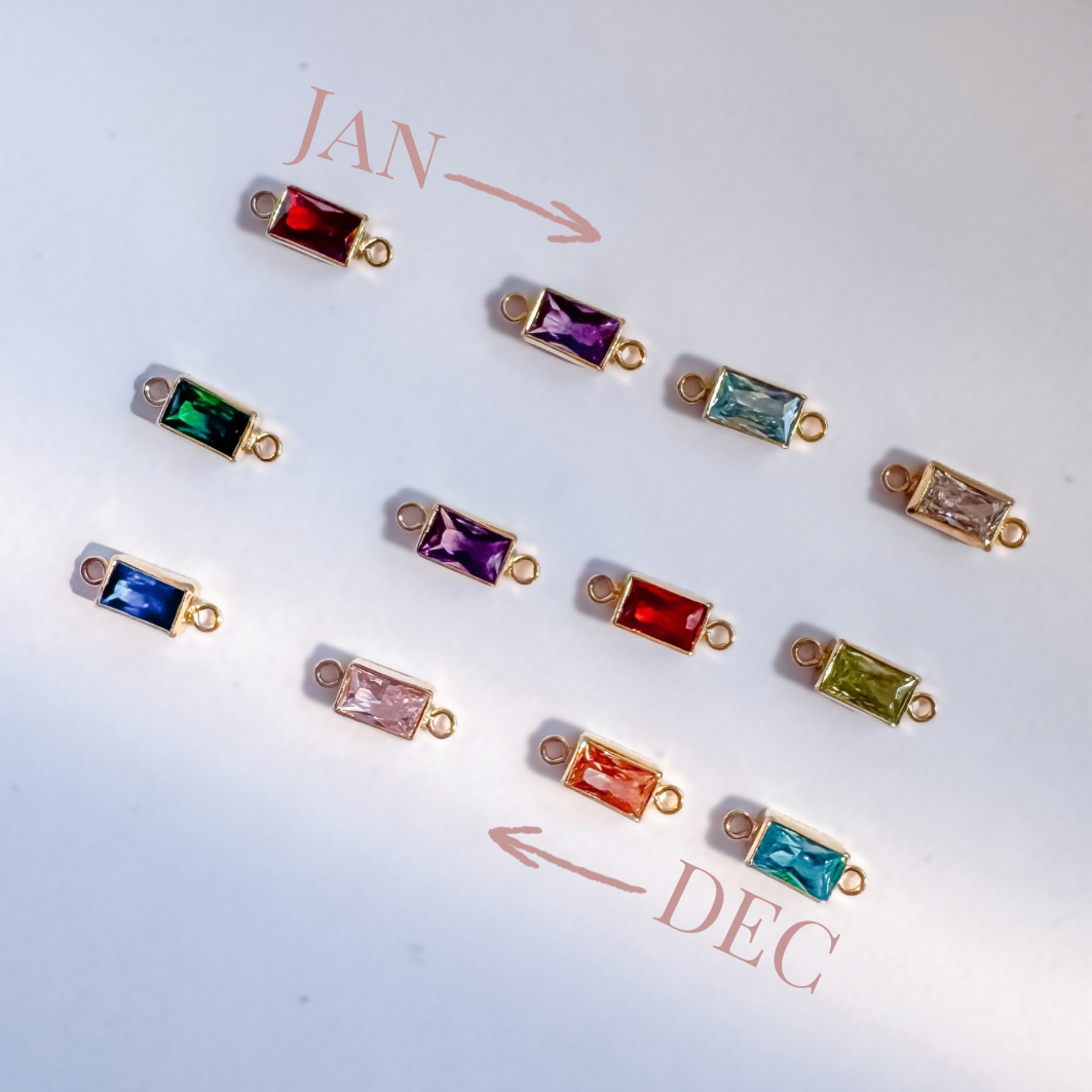 Rectangle Bezel Set CZ Birthstone Connector - FULL SET (12 Total)