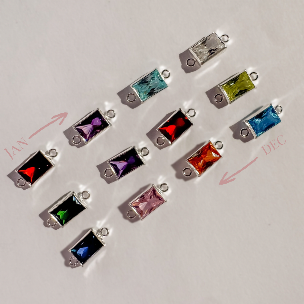 Rectangle Bezel Set CZ Birthstone Connector - FULL SET (12 Total)