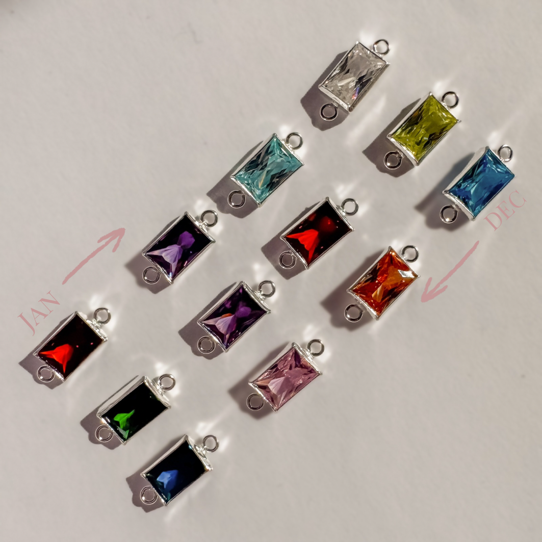 Rectangle Bezel Set CZ Birthstone Connector - FULL SET (12 Total)