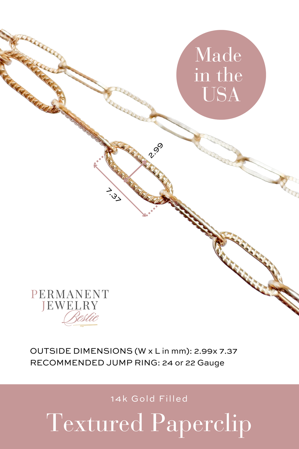 アクセサリー Teppei Textured Paperclip Permanent Jewelry Chain by the foot - C2