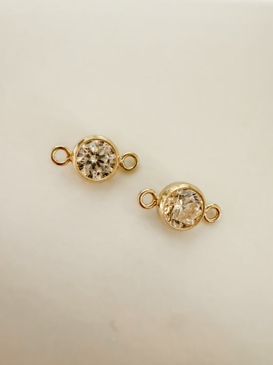 14k Gold Filled or .925 Sterling Silver 4mm White 3A CZ Round Shape Bezel Permanent Jewelry Connector (Quantity 2)